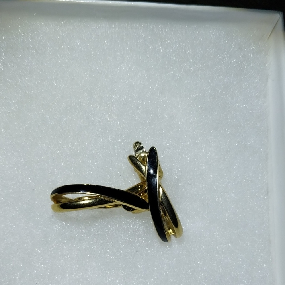 Trifari Gold Plated and Black Enamel Clip On Earrings